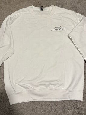 Gildan White Crewneck Sweatshirt with Black Line Chest & Cocktails of DC Graphic